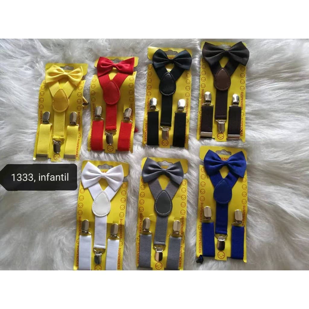 Kit Suspensório + Gravata Borboleta Infantil para Criança - Meninos e Meninas