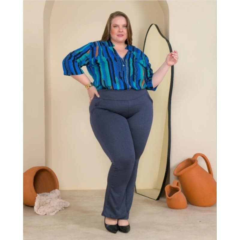 Calça feminina flare plus size g1 g2 g3 social  bolso roupas jacard