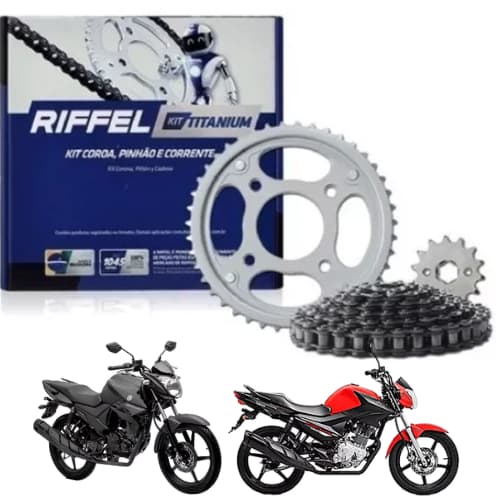 KIT RELAÇÃO MOTO FAZER 150 (14-21) / YBR 125I FACTOR (17-21) 41Z X 14Z COM CORRENTE 428H X 126L TITANIUM AÇO 1045