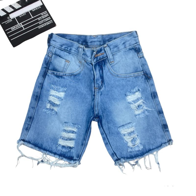 Short Jeans Menino Infantil Lavagem Médio Com Rasgada 04