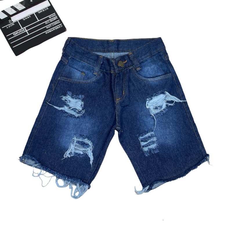 Short Jeans Menino Infantil Lavagem Escuro Rasgada 03
