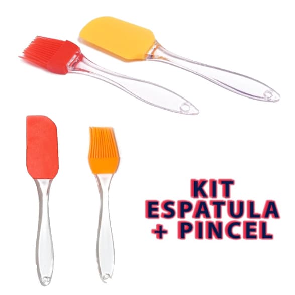 Kit Culinário Mini Pincel E Espátula Silicone para fazer Pão e Bolos