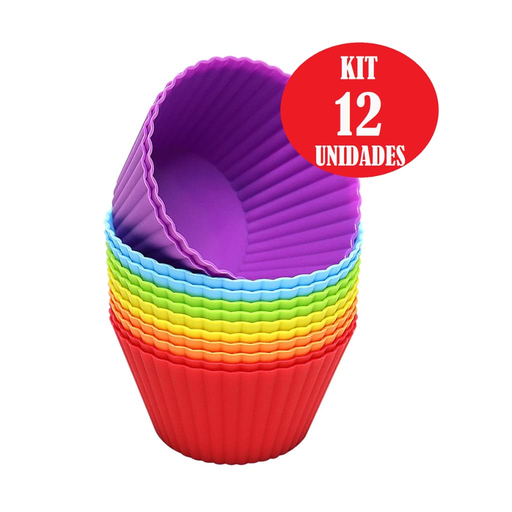 KIT 12 Mini Forminha De Silicone Para Bolo Forma De Cupcakes Prático E Ùtil Colorido FREE BPA