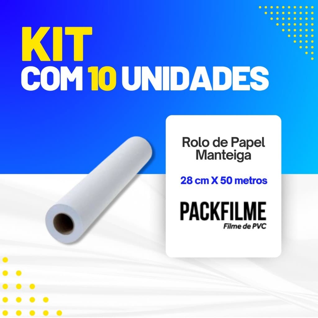 KIT 10 Rolo De Papel Manteiga 28 Cm X 50 Metros