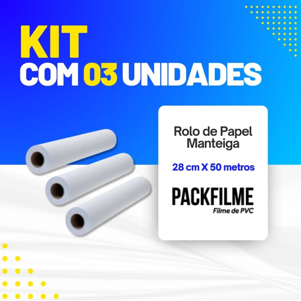 KIT 3 Rolo De Papel Manteiga 28 Cm X 50 Metros