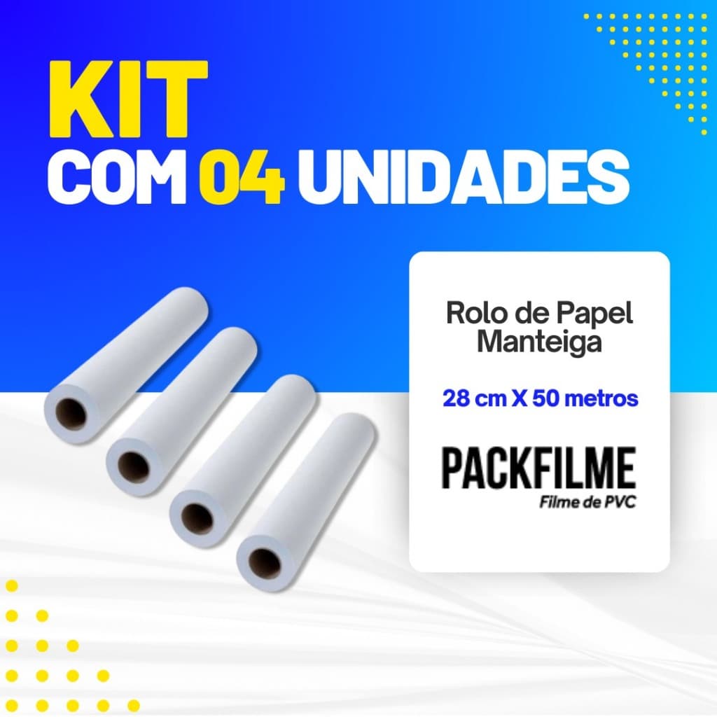 KIT 4 Rolo De Papel Manteiga 28 Cm X 50 Metros