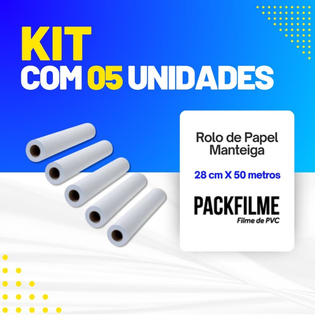 KIT 5 Rolo De Papel Manteiga 28 Cm X 50 Metros
