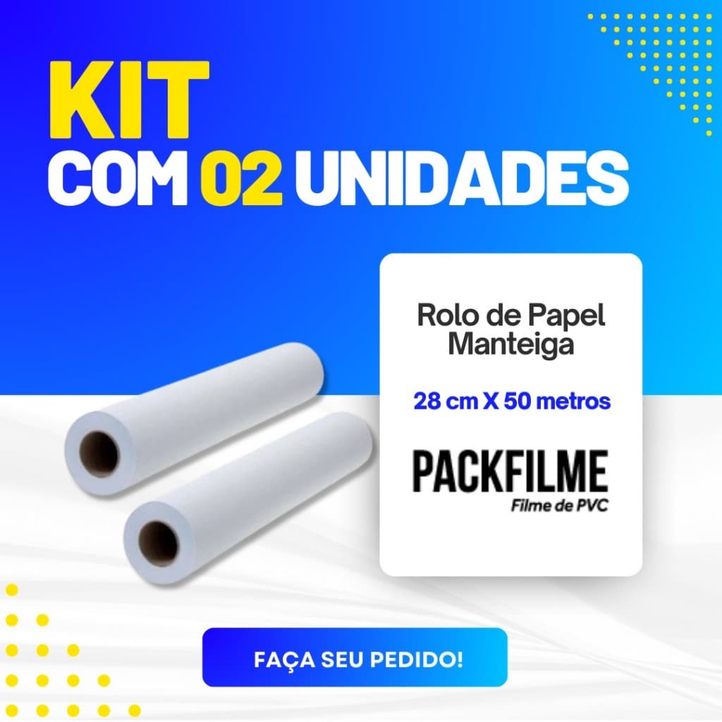 KIT 2 Rolo De Papel Manteiga 28 Cm X 50 Metros