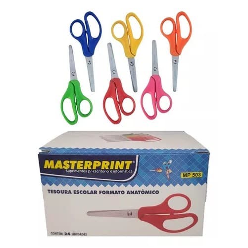 Kit Tesoura Escolar Colorida Anatômico - Masterprint