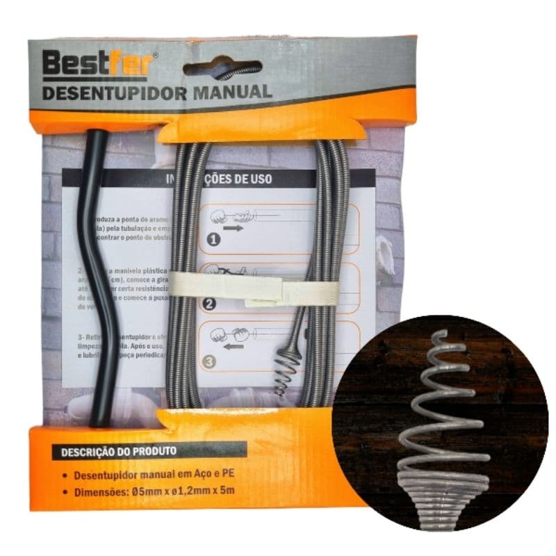 Desentupidor espiral tufão 5m 5 metros de vaso sanitário pia ralo tanque cozinha esgoto pias e ralos manual flexível