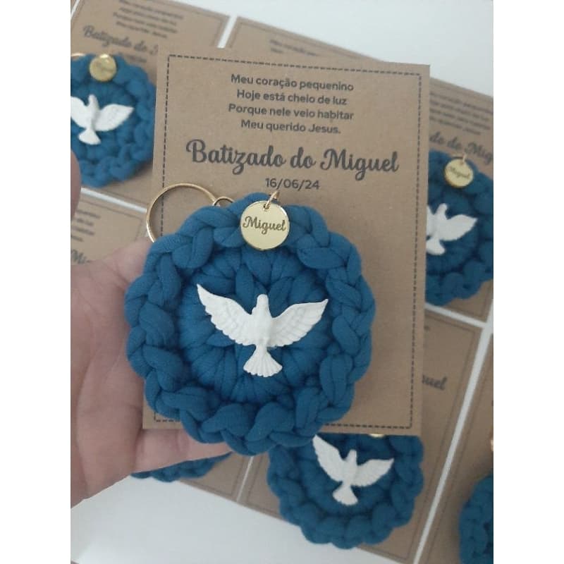 Chaveiro mini mandala lembrança lembrancinha batizado Divino personalizado Fio de malha Crochê