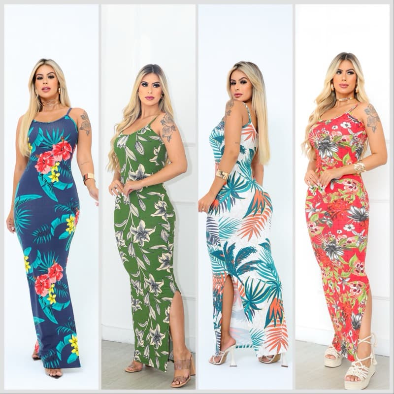 Vestido Canelado Midi com Fenda longo