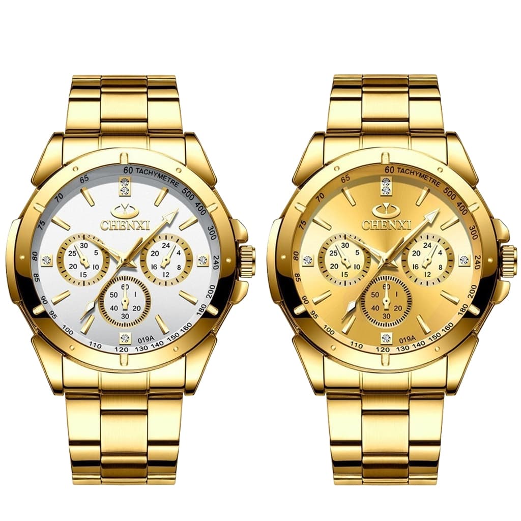 Relógios Masculinos Luxuoso Quartzo Pulso De Aço Inoxidável Dourado De À Prova De Água O Negócio Moda Relógios