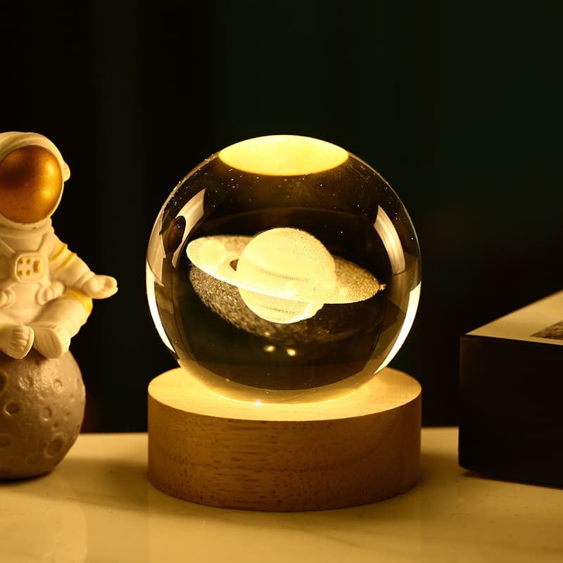 Luminária Bola Esfera Cristal De Mesa Planeta Terra Galáxia Sistema Solar