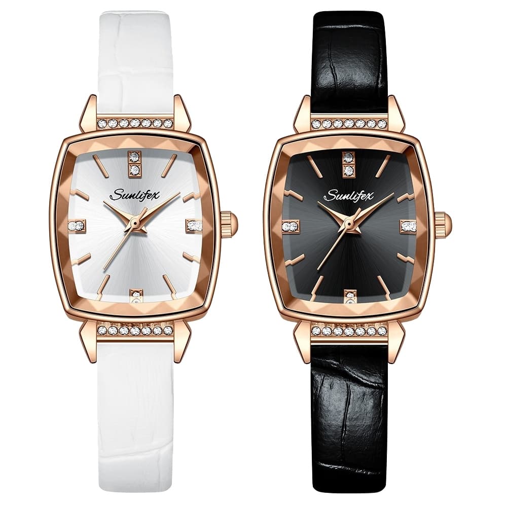Sunlifex+Caixa Relógio Feminino Original Relógio Quartzo Feminino  à Prova D'água De Couro Pulseira Relógio Feminino