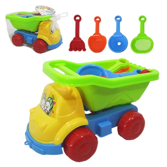 CAMINHAO CACAMBA / BASCULANTE DE PRAIA RODA LIVRE COM PA E ACESSORIOS 5 PECAS COLORS