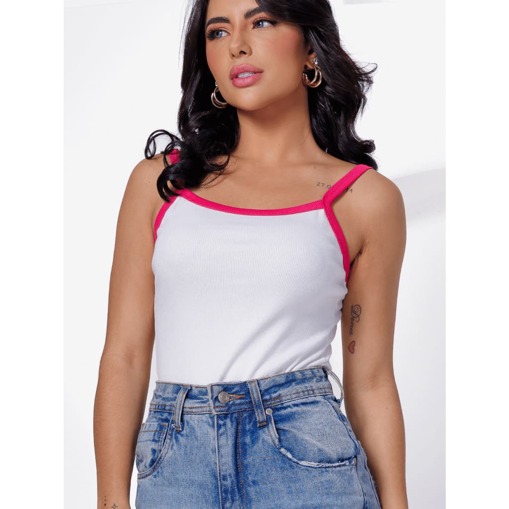 BLUSA ALCINHA BICOLOR RIBANA CANELADO DUAS CORES REGATINHA FEMININA TENDENCIA FASHION
