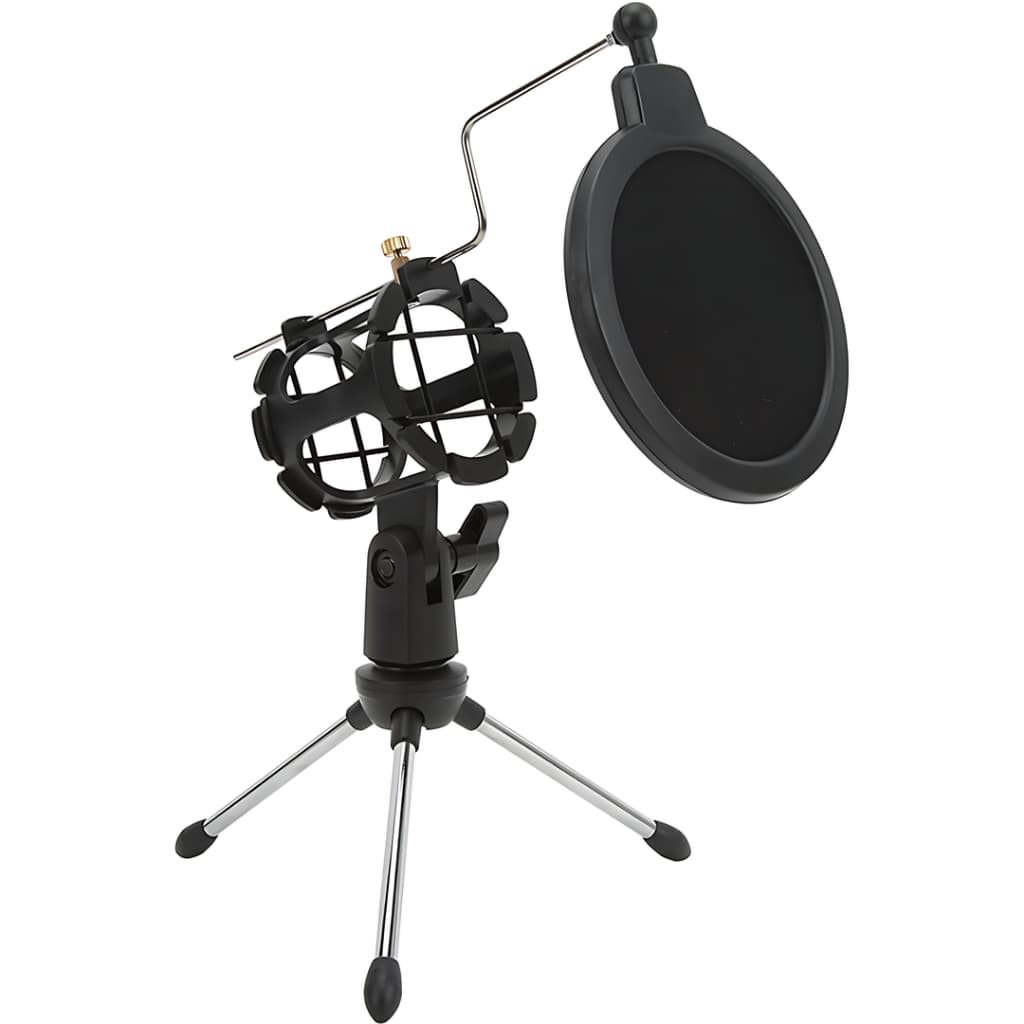 Pedestal Suporte Tripé Móvel De Mesa Com Pop Filter Preto