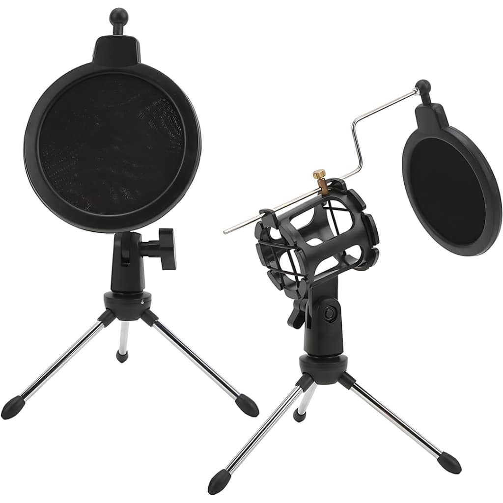 Pedestal Suporte P/ Microfone + Pop Filter Tripé Compacto