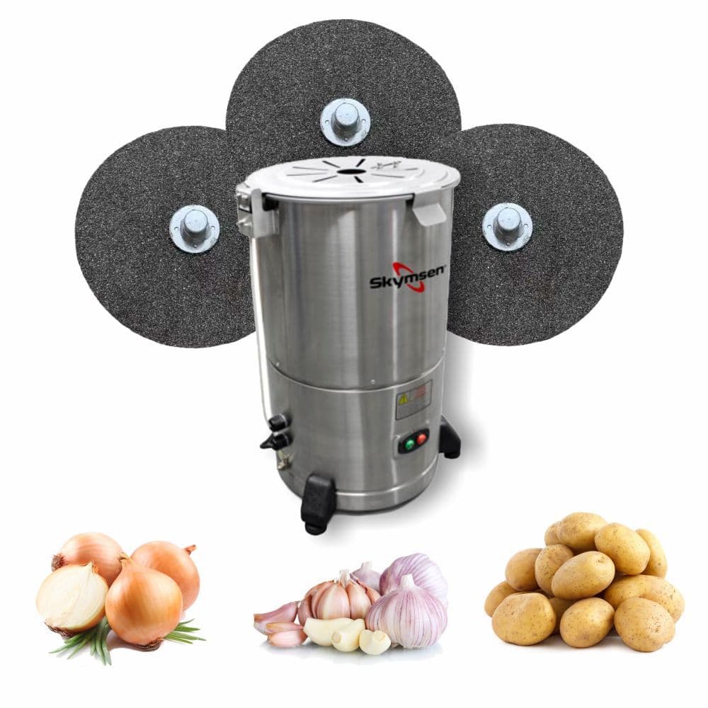 Descascador Inox 6Kg Batata Skymsen com mais 2 Discos Abrasivos para Alho e Cebola