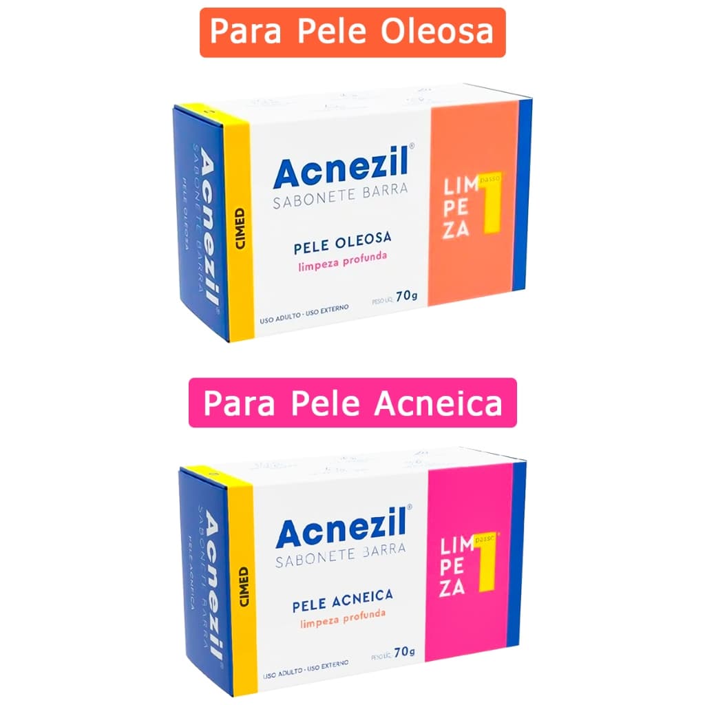 2 Acnezil Sabonete em Barra Facial Limpeza Profunda 70g Pele Acneica e Oleosa