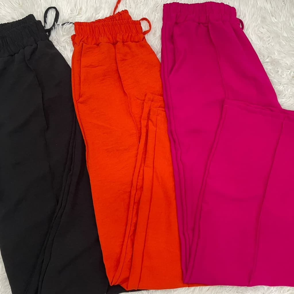 KIT 3 PEÇAS DE CALÇAS PANTALONA COM ELASTICO NA CINTURA SOLTINHA