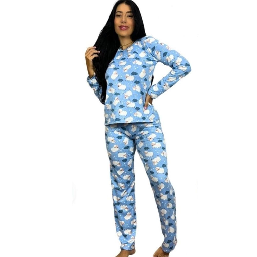 Pijama Feminino Longo Inverno Suede Pijama Frio Pijama Comprido Inverno Feminino