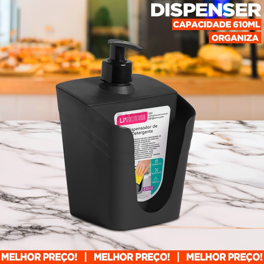 Dispenser Detergente Sabonete Liquido Organizador de Casa Porta Esponja para Limpeza de Pia Lava Pratos Louça Cozinha