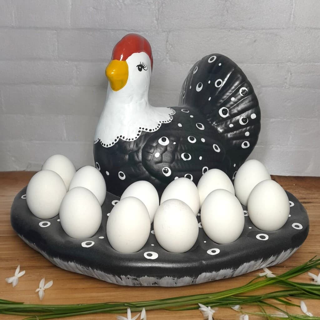 Galinha Porta Ovos de Cerâmica Decorativa Cozinha Casa Rústica 1 dúzia
