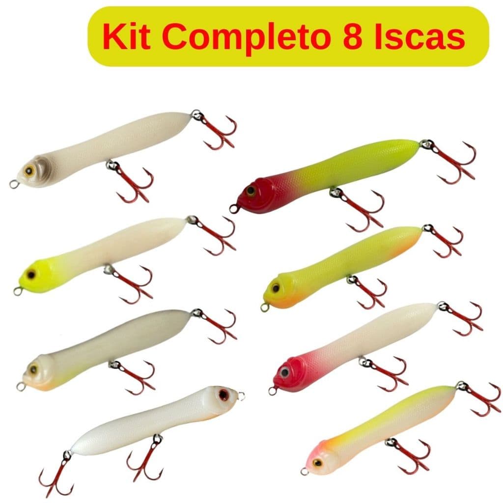 Kit completo iscas de Superfície Para Tucunaré e Traíra Tipo Zara Zarinha Com Chocalho Forte 8 Iscas