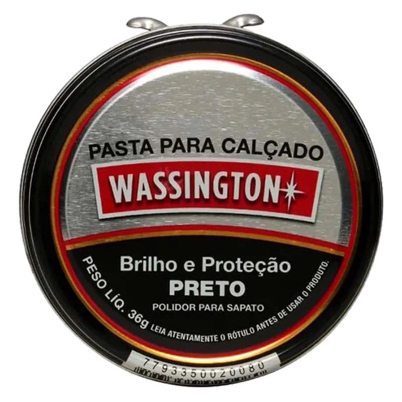 Polidor de Sapatos Pasta preto Wassington Brilho e Proteção 36g