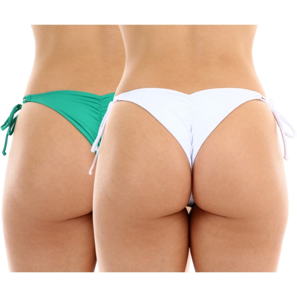 Kit com 2 Calcinhas de Biquíni Empina Bumbum Fio Dental Tecido Duplo Liso Lacinho de Amarrar Praia