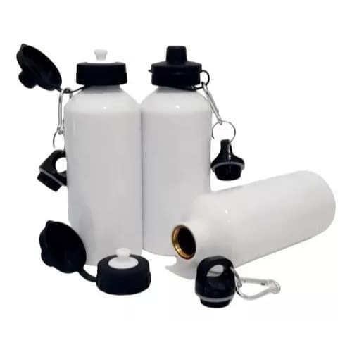 Squeeze Para Sublimação em aluminio Branca tampa dupla mosquetão Esporte Fit Garrafa