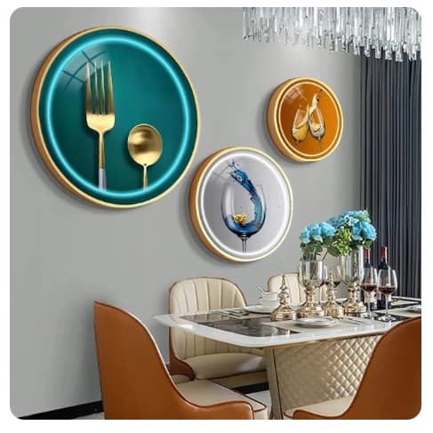 Quadro 3 pçs  de luxo restaurante pintura decorativa simplicidade moderna varanda pendurado pintura sofá fundo da parede circular mural