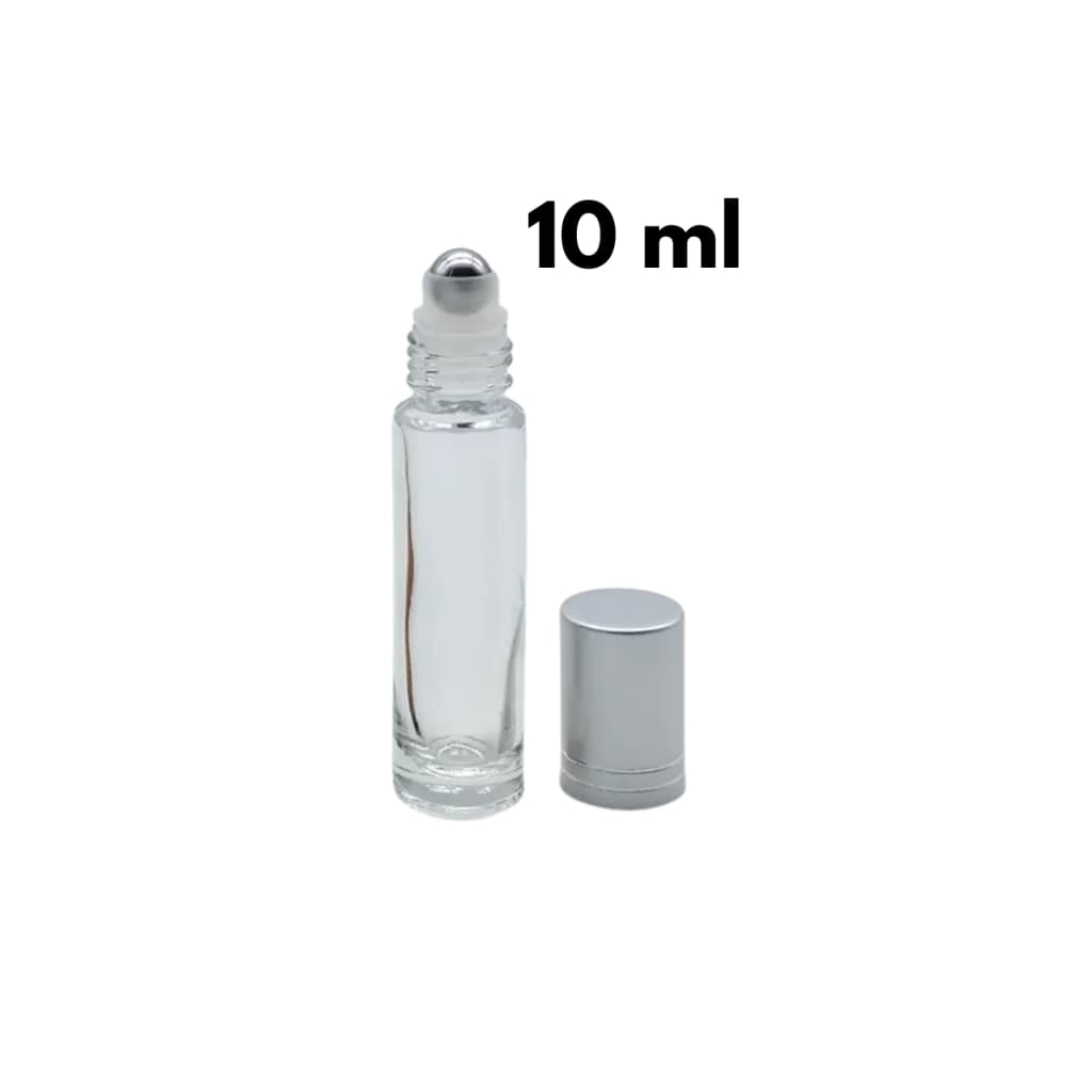 500 Frasco vidro rollon 10ml Transparente tampa cinza e cromada