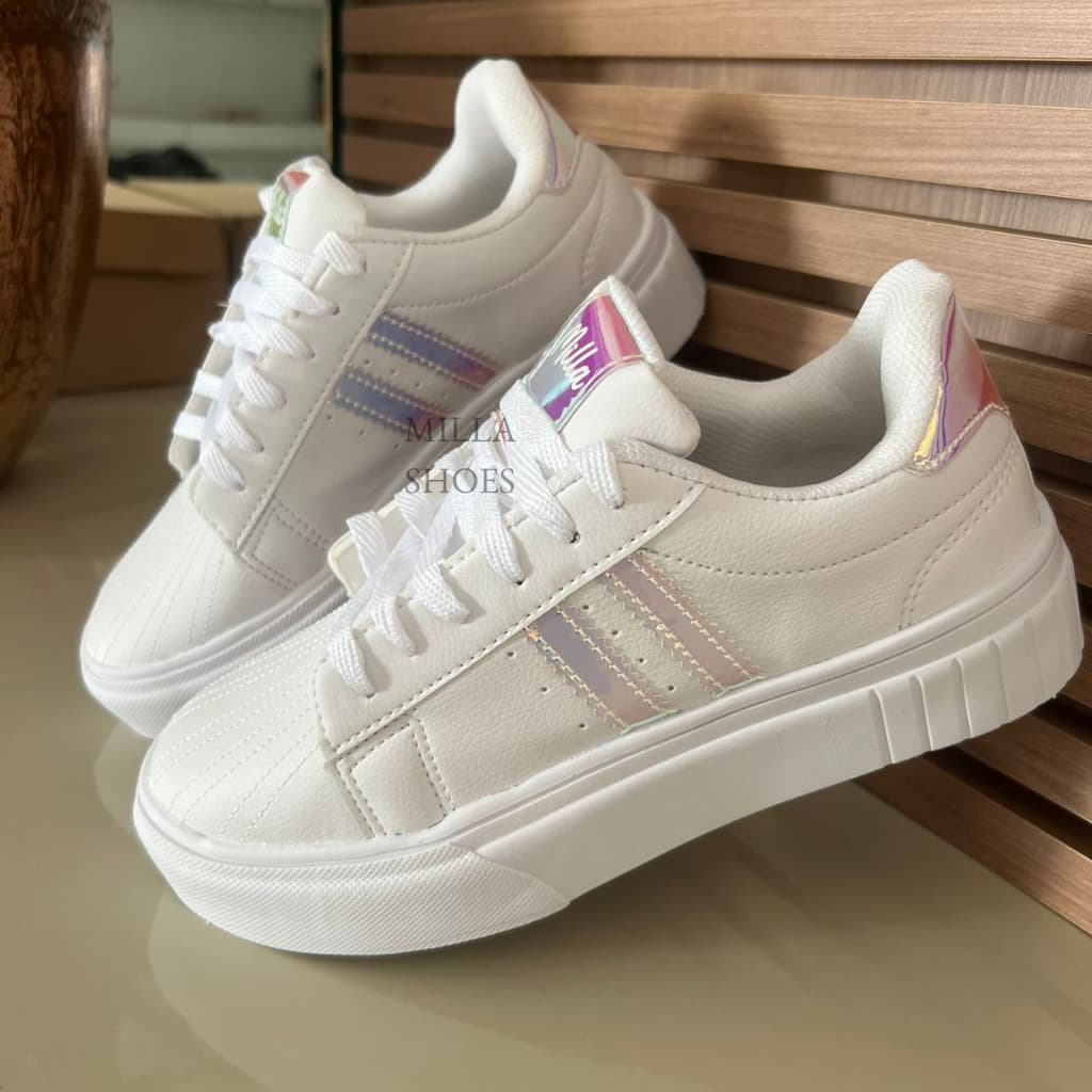 Tênis Plataforma Feminino Holografico  Lindo confortável e resistente 34 ao 40