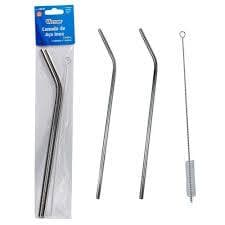 Kit 2 Canudos Aço Inox GROSSO EXTRA LONGO +1 Escova de Limpeza, Para Garrafas e Copos Altura