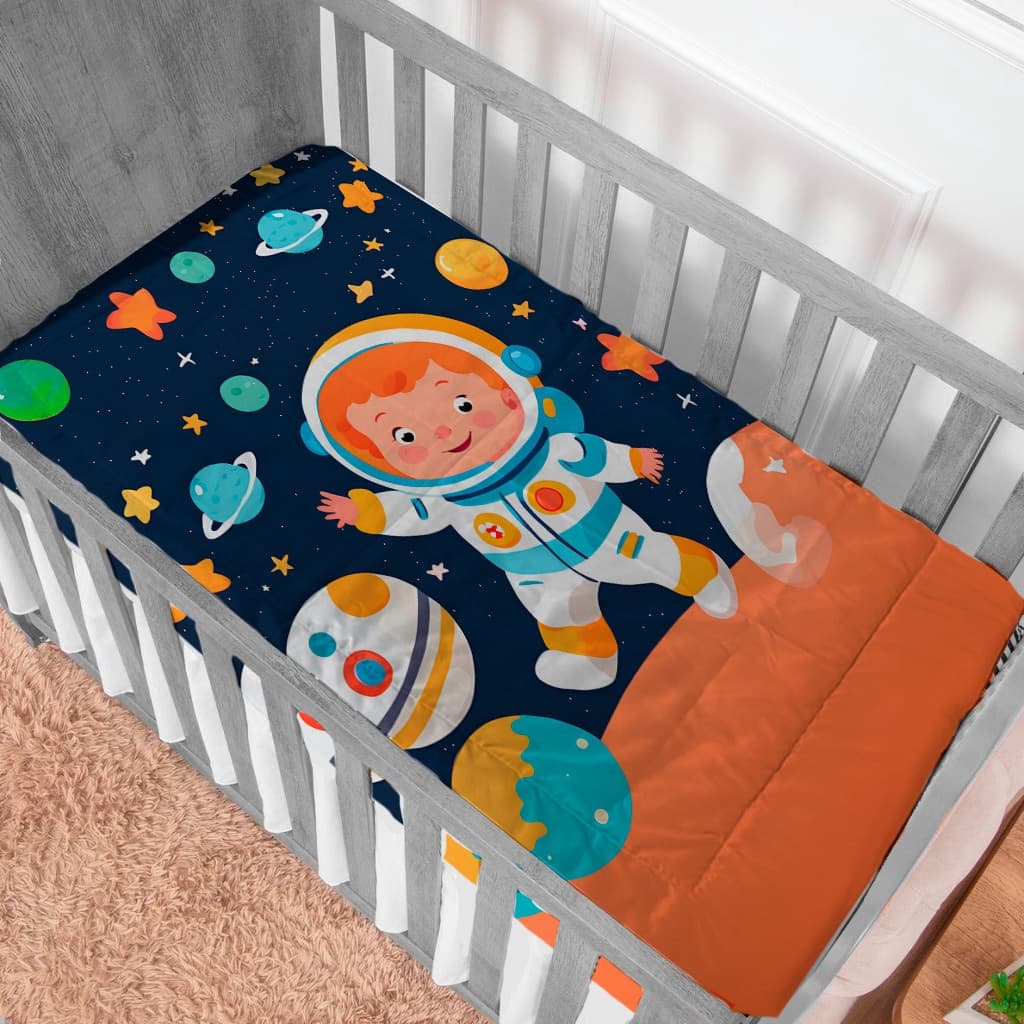 Edredom Cobertor Infantil para Berço Americano Estampado Astronauta menino 1,50m x 1,00
