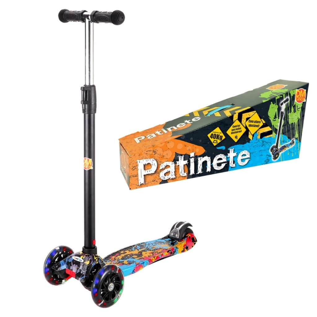 Patinete Flash Radical Trinete 3 Rodas Infantil Luzes Led DM Toys DMR6862 Colorido
