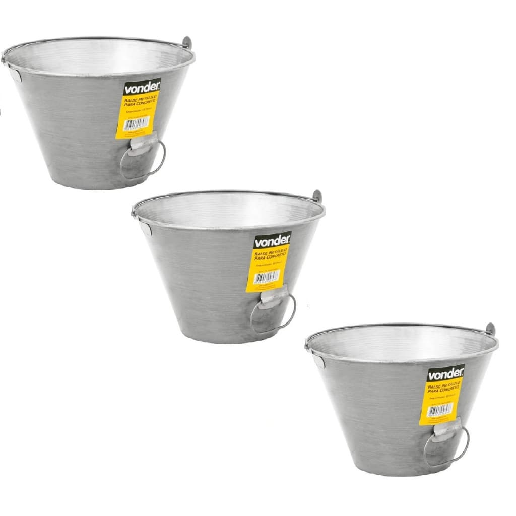 Kit com 3 Baldes Para Cimento E Concreto 10 Litros - Vonder Metálico