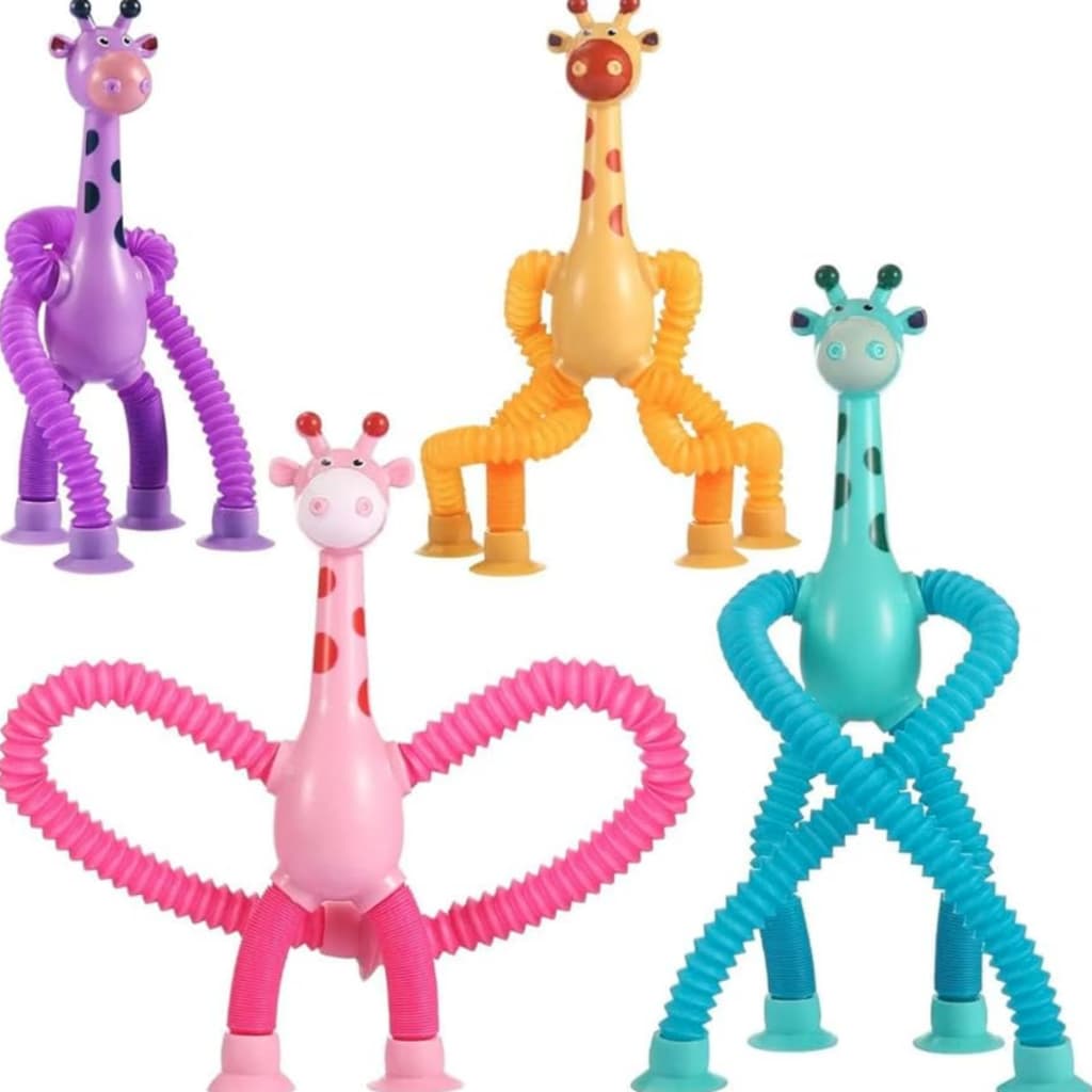 Kit com 5 Girafas brinquedo Pop Tubo Led Com Ventosa