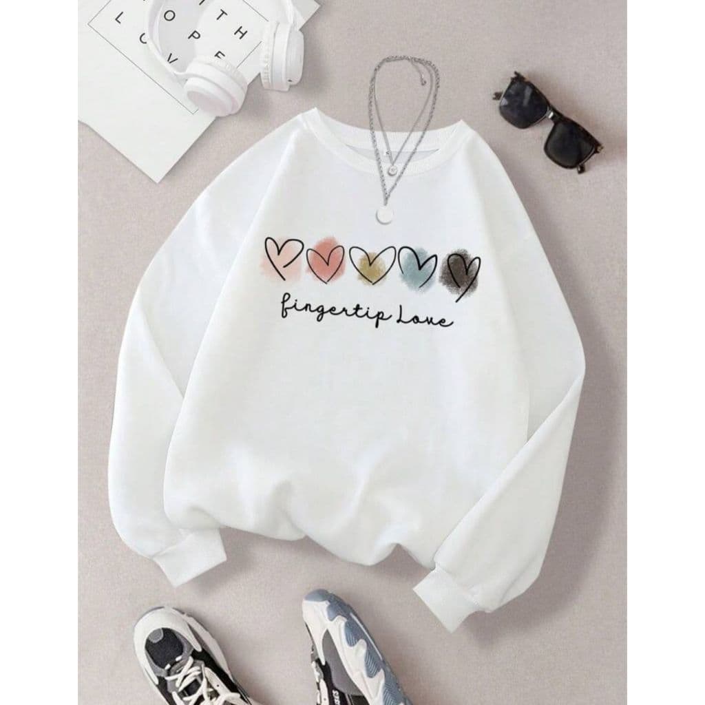 Blusa De Frio Feminina Grafico De Coração Moletom Sem Capuz Flanelado