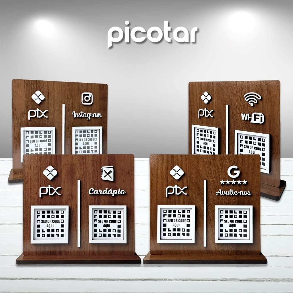 Placa Pix 2 Qr Code Madeira Display Instagram Mdf plaquinha pagamento