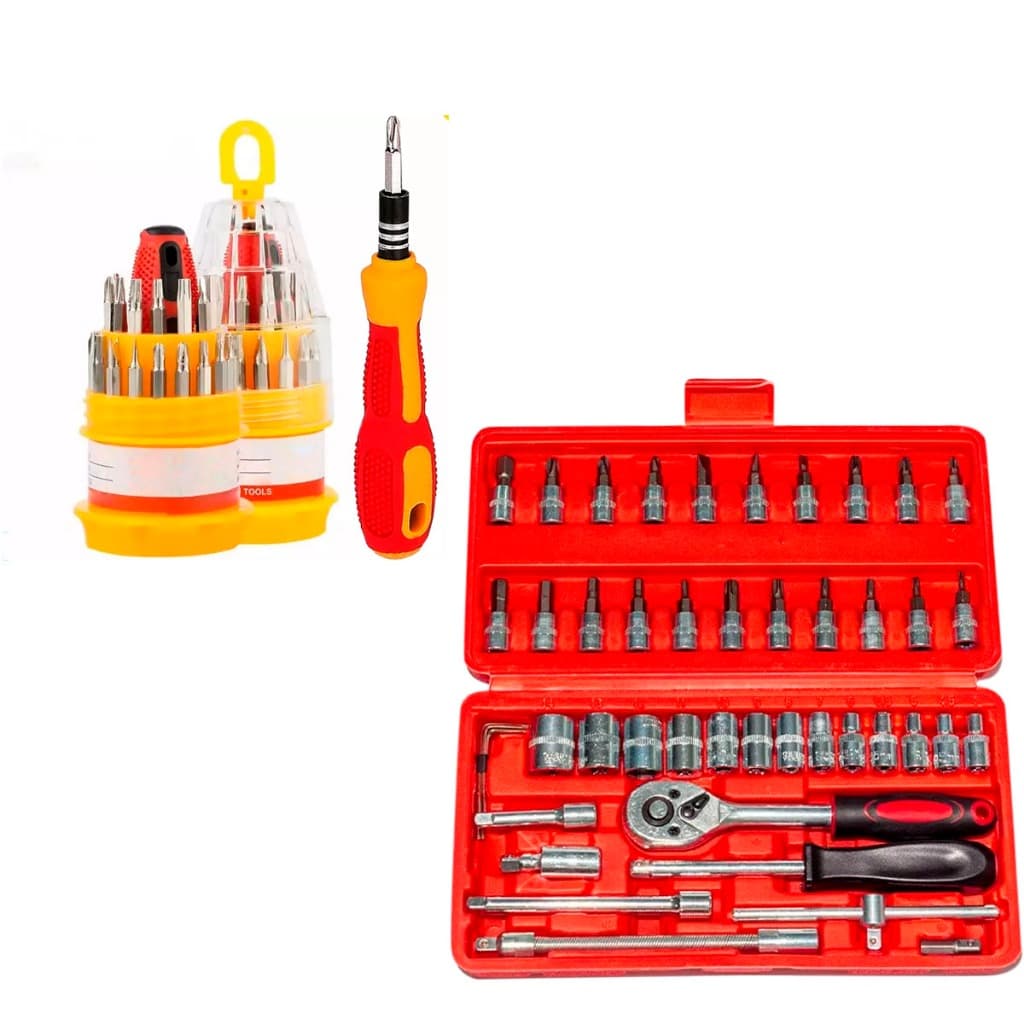 Kit Ferramentos 46 Chave Catraca + 31 Jogo De Chaves Soquetes Allen Torx Ferramentas catraca soquete de 1/4 barra de extensão