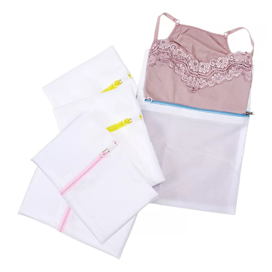 Kit 5 Saquinhos Lavar Roupas Delicadas Suja Com Zíper Nylon Protetor P/m/g Resistente Telado