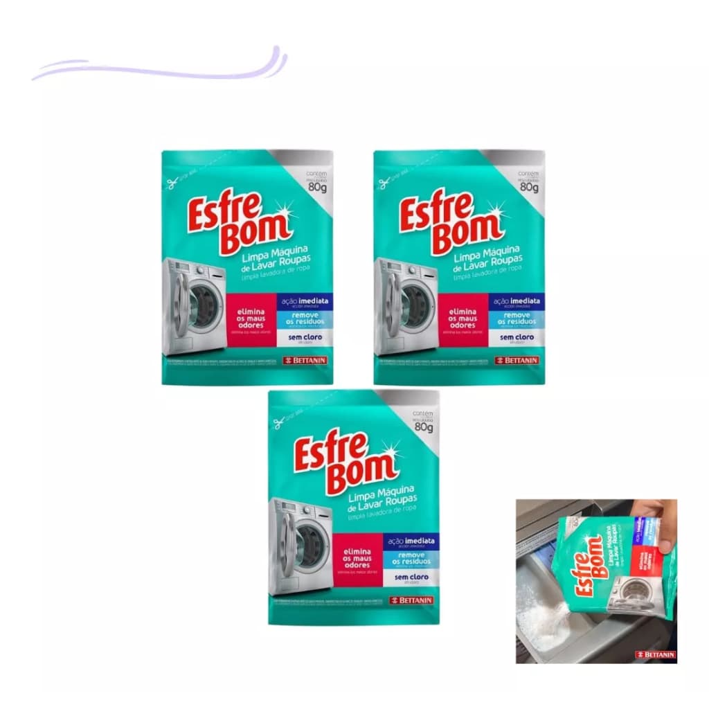 Limpa Lavadora Maquina De Lavar Roupas Higienizador Maus Odores Esfrebom Bettanin 80g Kit 3 Unidades