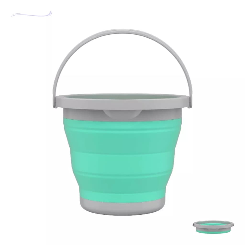 Balde Retrátil 5 Litros Alça Reforçada Versátil Dobrável Silicone Verde Flash Limp Agua Pratico Sanfonado