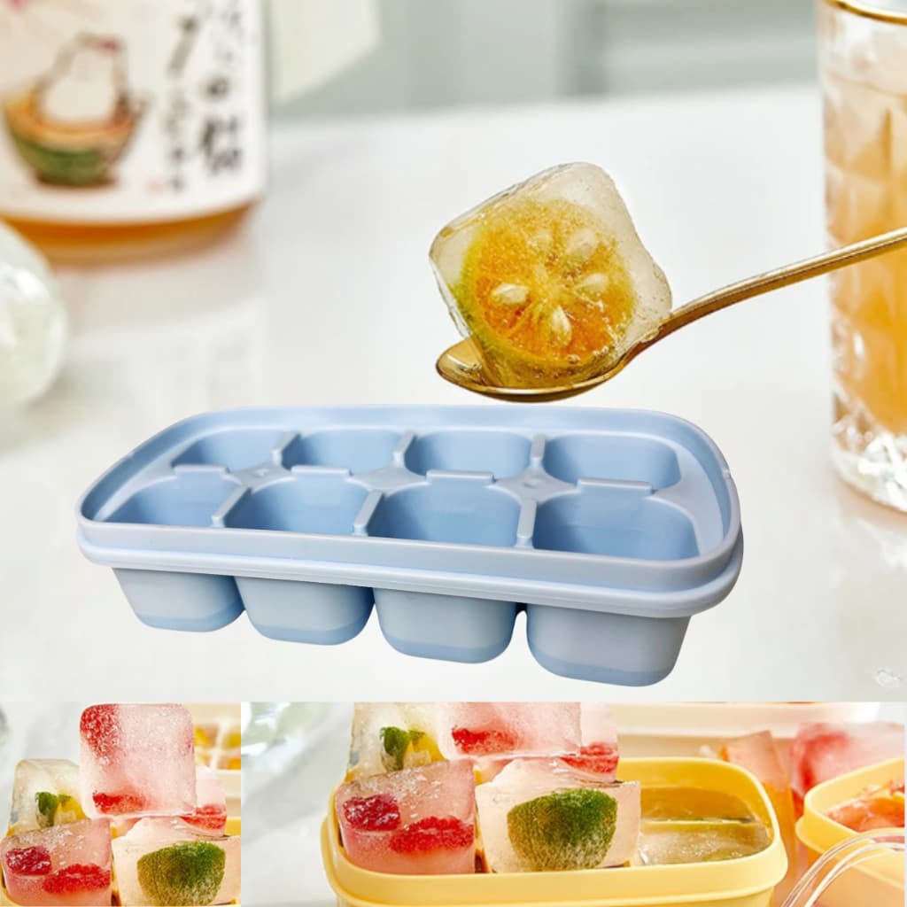 Forma De Silicone Com Tampa 8 Divisórias - Para Gelo, Papinha, Frutas e Molhos