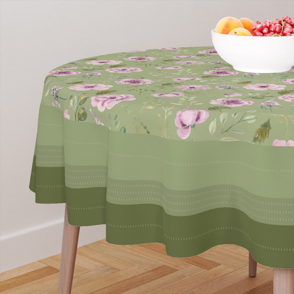 TOALHA DE MESA REDONDA EM TECIDO OXFORD TAMANHO 135X135CM FLORES