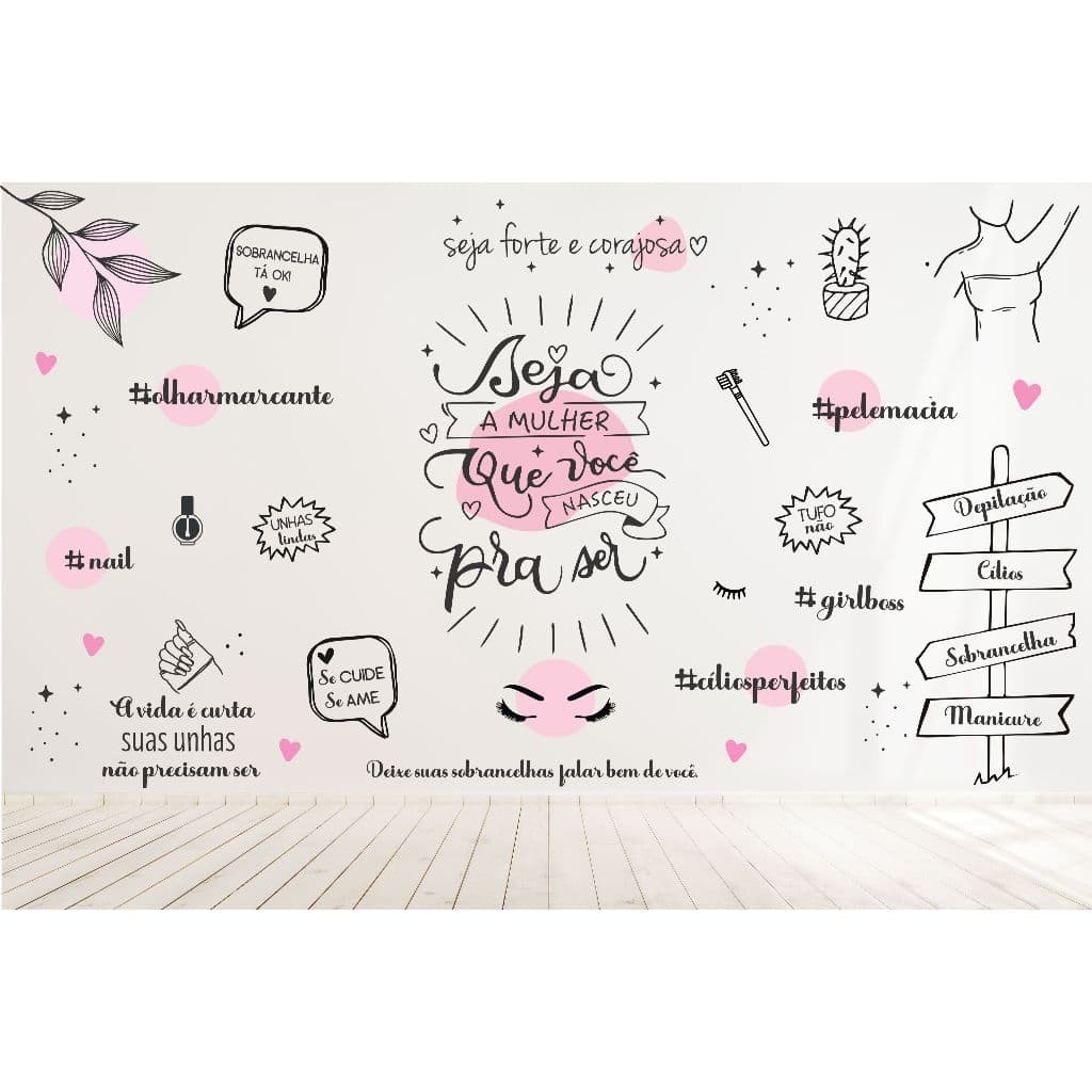 Adesivo Decorativo Parede Boho Estética Cílios Depilação Manicure BC11